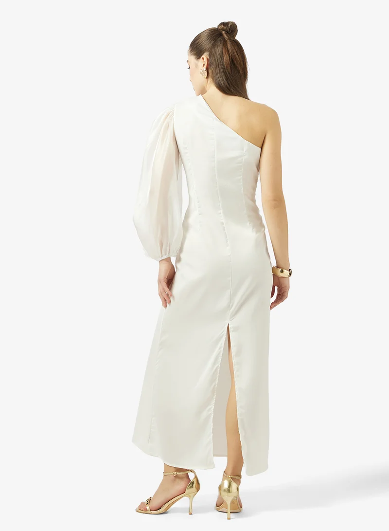 Ginger One Shoulder Puff Sleeves Maxi Dress